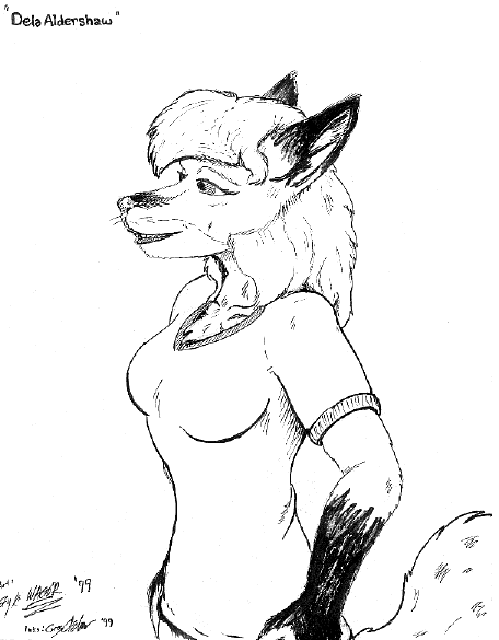 1999 anthro black_and_white breasts canid canine clothed clothing dela_aldershaw dela_the_hooda female fox fur gloves_(marking) hair hooda mammal markings monochrome solo style_wager whiskers