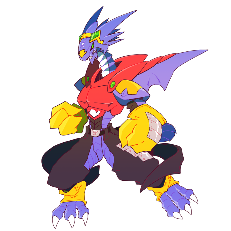 ambiguous_gender anthro arresterdramon bandai_namco belt black_sclera clawed_feet clothing digimon digimon_(species) dragon gloves green_eyes handwear looking_aside pg_enaena purple_body purple_skin simple_background solo white_background wings