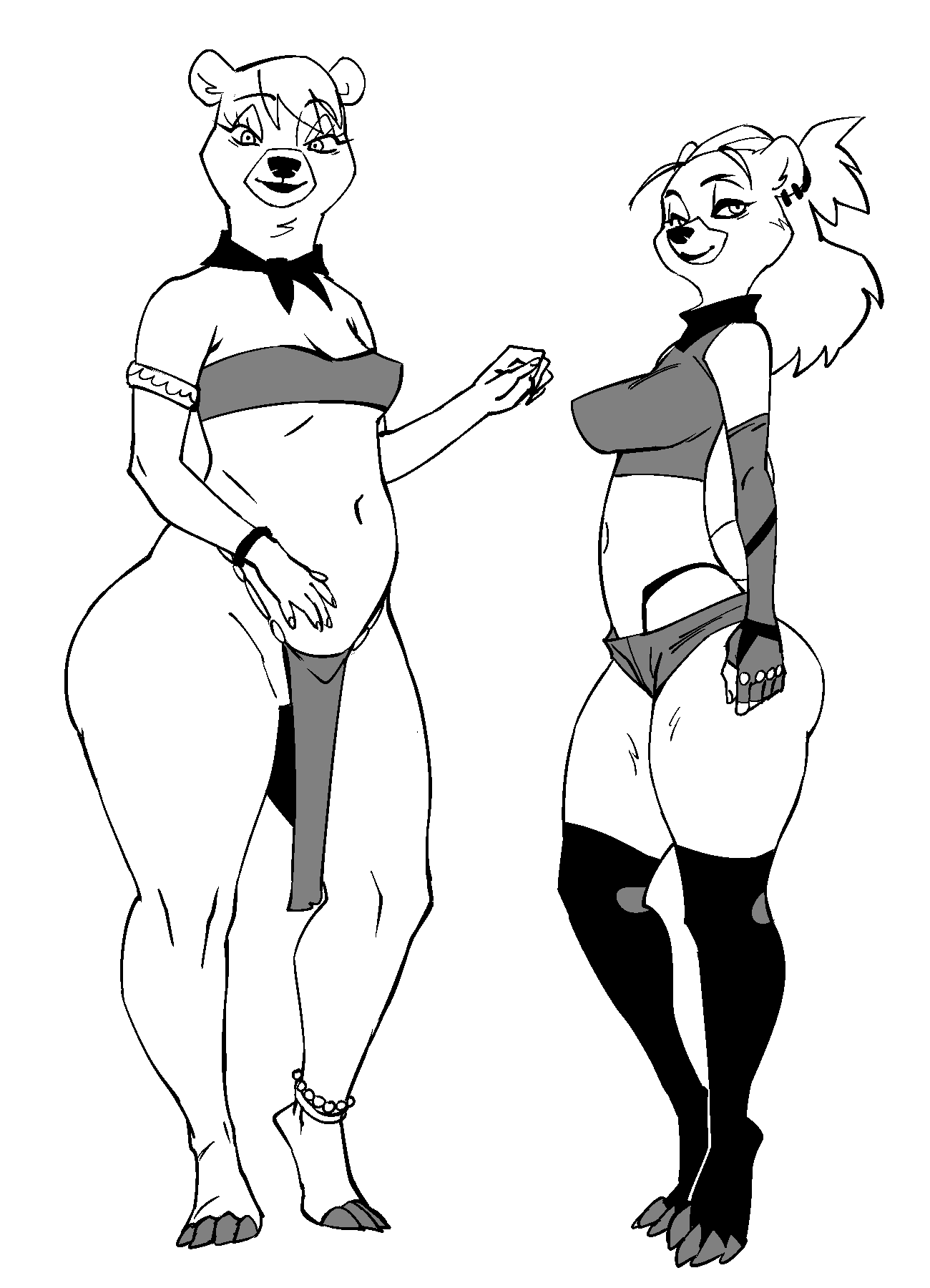 anthro butt cindy_bear clothed clothing disney duo fan_character female female/female hanna-barbera hi_res jijis-waifus mammal partially_clothed piercing rebecca_cunningham talespin thick_thighs ursid wide_hips yogi_bear