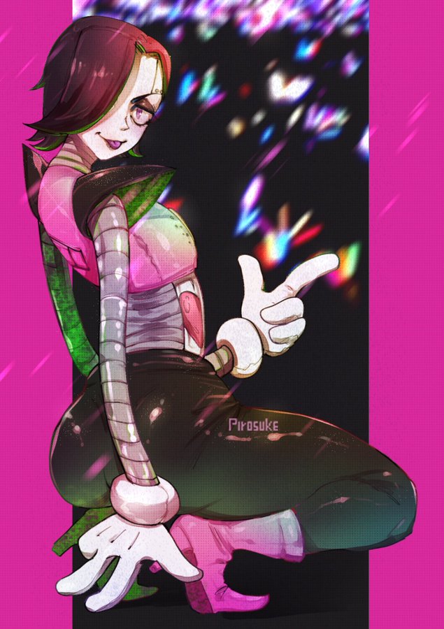 &lt;3 boots bottomwear butt clothing crouching footwear gloves hair hair_over_eye handwear high_heeled_boots high_heels humanoid looking_at_viewer machine male mettaton_ex one_eye_obstructed pants pipitasout rear_view robot robot_humanoid solo tongue tongue_out