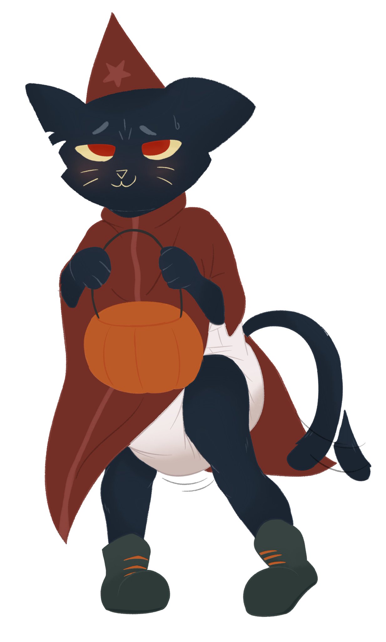anthro diaper feces felid feline female halloween hi_res holidays mae_borowski mammal messy_diaper messyszop night_in_the_woods scat soiled_diaper soiling tail_motion tailwag video_games witchdagger
