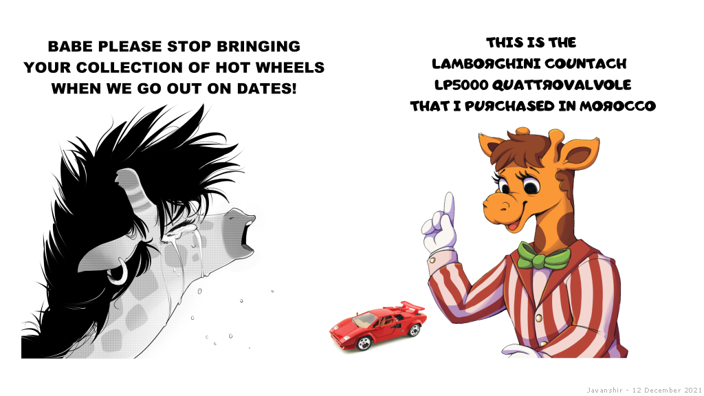 16:9 4_fingers anthro bodily_fluids bow_tie brown_body brown_fur brown_hair clothed clothing crying dialogue duo ear_piercing english_text eyes_closed female fingers fur geoffrey_the_giraffe giraffe giraffe_mom giraffid hair hot_wheels humor javanshir lamborghini male mammal mascot mattel mature_anthro mature_female meme multicolored_body multicolored_fur open_mouth piercing simple_background tears text toys_"r"_us two_tone_body two_tone_fur white_background widescreen yellow_body yellow_fur