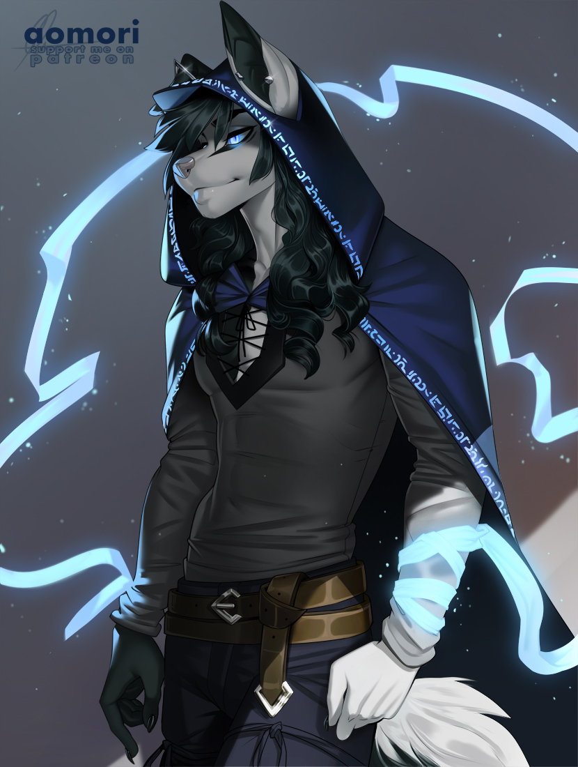 2021 anthro aomori black_hair blue_eyes canid canine clothed clothing digital_media_(artwork) eyebrows eyelashes hair male mammal solo