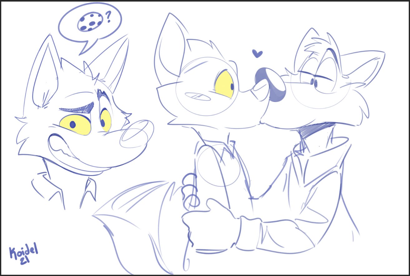 &lt;3 2021 anthro canid canine canis chip_the_wolf clothing cookie cookie_crisp dialogue digital_drawing_(artwork) digital_media_(artwork) dreamworks duo food half-closed_eyes hand_around_waist hand_on_arm kissing koidelcoyote male male/male mammal mr._wolf_(the_bad_guys) narrowed_eyes pictographics signature simple_background sketch surprise tail_motion tailwag the_bad_guys topwear white_background wolf yellow_eyes