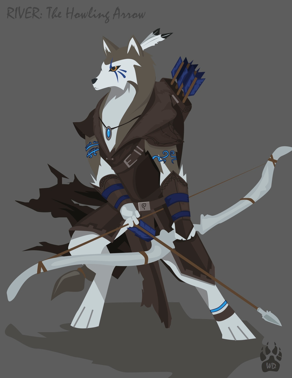 anthro armello arrow biped bow_(weapon) canid canine canis clothed clothing digitigrade female hi_res jewelry mammal necklace ranged_weapon solo video_games weapon wolf wolfdawg