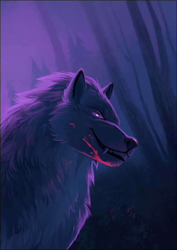 2021 ambiguous_gender canid canine digital_media_(artwork) feral fur mammal oneminutesketch purple_body purple_eyes purple_fur purple_theme smile solo