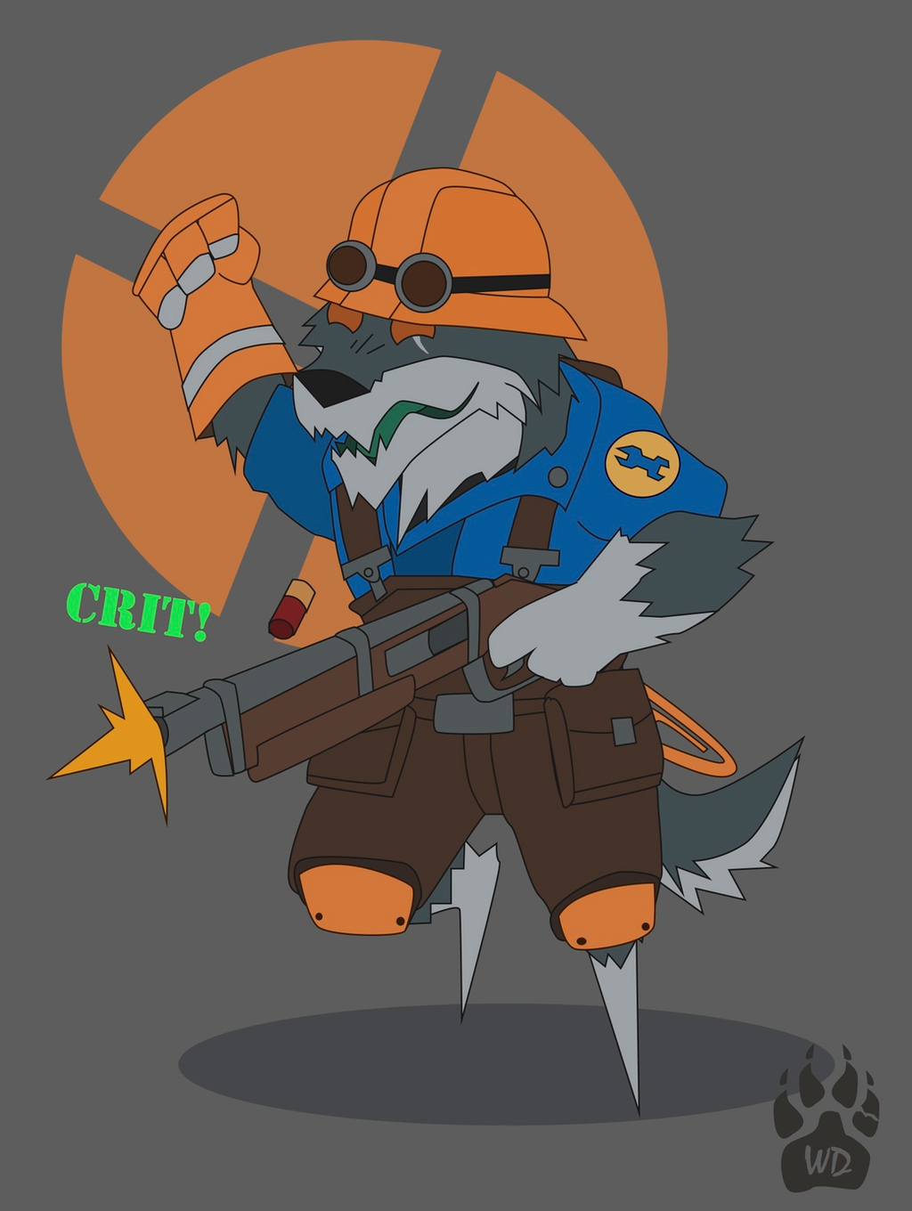 2017 anthro armor biped canid canine canis clothed clothing engineer_(team_fortress_2) fully_clothed grey_background gun headgear helmet hi_res knee_pads male mammal ranged_weapon shotgun simple_background solo team_fortress_2 valve video_games weapon wolf wolfdawg