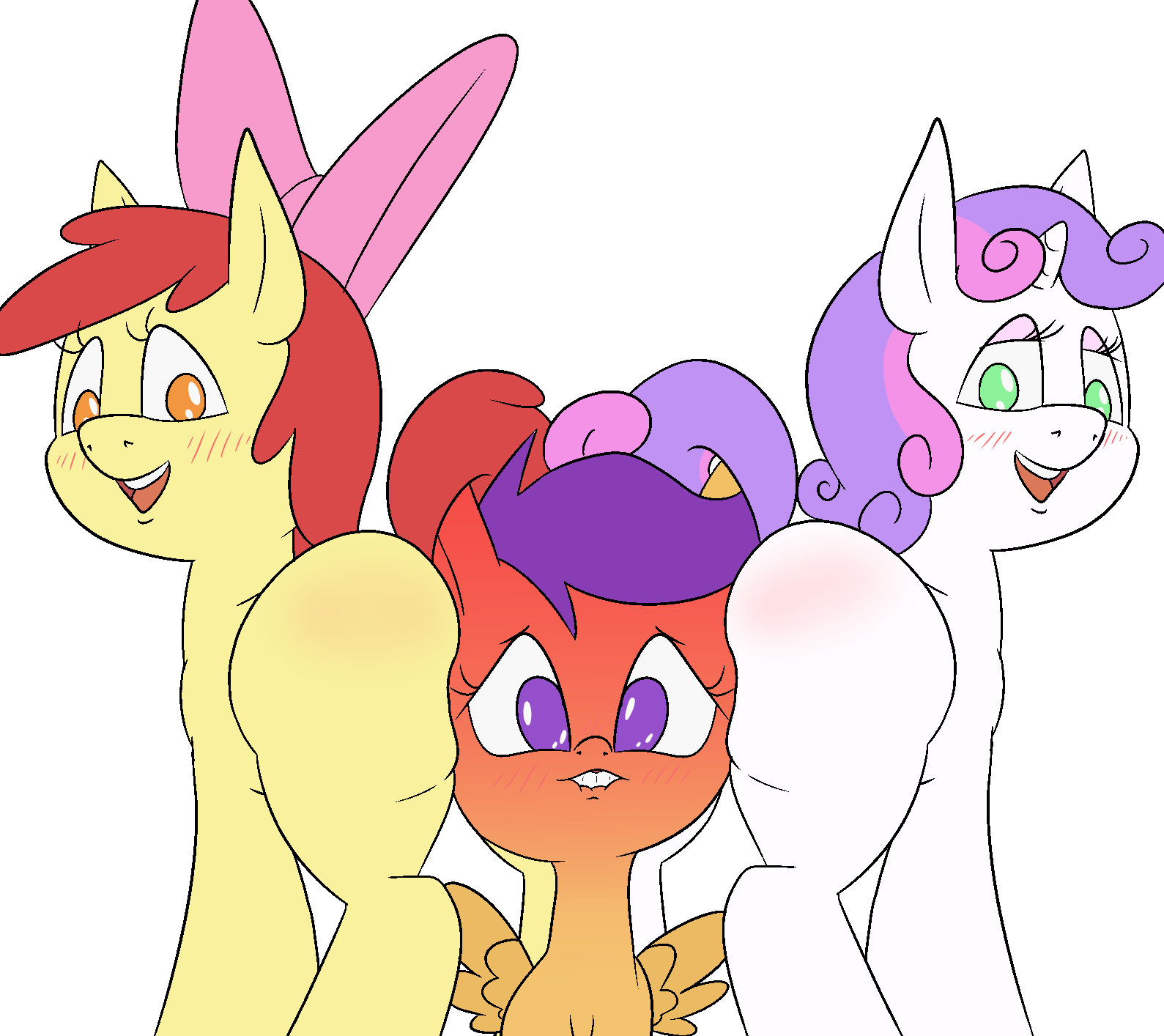 accessory alpha_channel apple_bloom_(mlp) bite biting_lip blush blushing_profusely body_blush butt butt_blush butt_on_face earth_pony equid equine female female/female feral friendship_is_magic fur green_eyes group hair hair_accessory hair_bow hair_ribbon happy_harvey hi_res horn horse lidded_eyes looking_back mammal my_little_pony open_mouth orange_body orange_eyes orange_fur pegasus phone_drawing pink_hair pony purple_eyes purple_hair raised_tail red_hair ribbons scootaloo_(mlp) simple_background spread_wings sweetie_belle_(mlp) transparent_background unicorn white_body white_fur wing_boner wings yellow_body yellow_fur