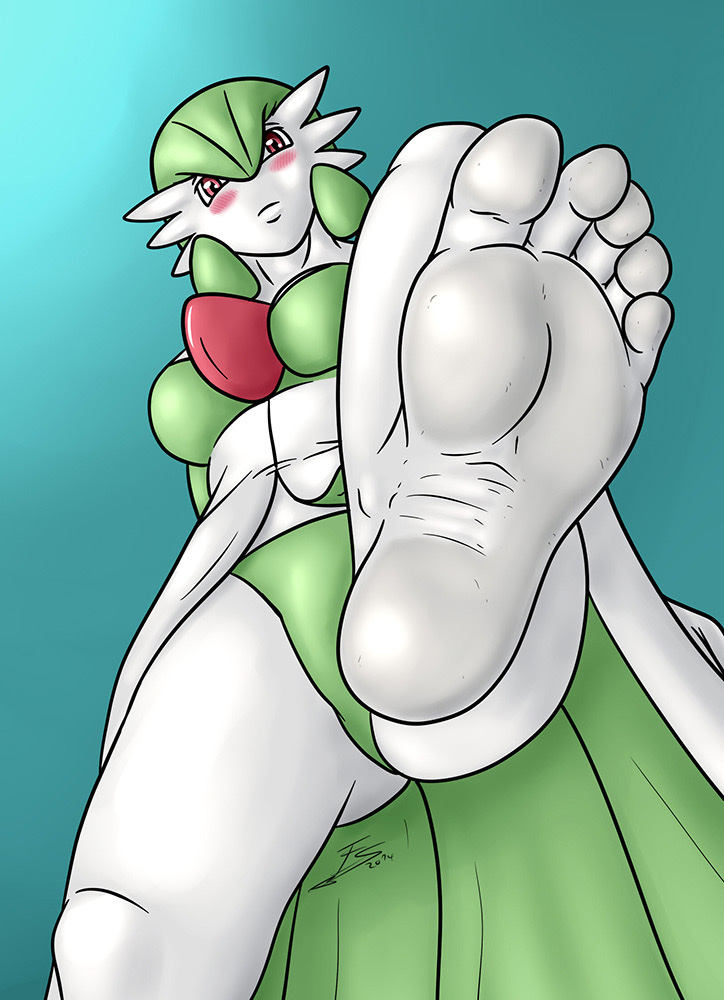 5_toes barefoot blush breasts clothed clothing dress evil-sprite feet female foot_fetish foot_focus gardevoir humanoid humanoid_feet larger_female looking_at_viewer multicolored_body nintendo not_furry pok&eacute;mon pok&eacute;mon_(species) red_eyes signature size_difference soles solo toes video_games