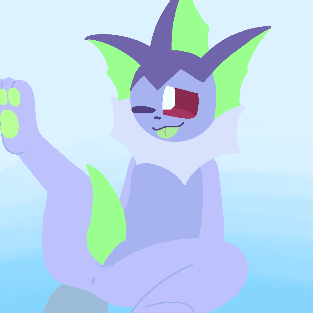 anthro anus canid canine eeveelution feet fin fish fur genitals green_pawpads green_penis green_tongue hybrid lineless male mammal marine nintendo pawpads paws penis pok&eacute;mon pok&eacute;mon_(species) presenting purple_body purple_fur purple_skin purple_tail red_eyes red_sclera solo spread_legs spreading tongue vaporeon video_games whyv3rn303