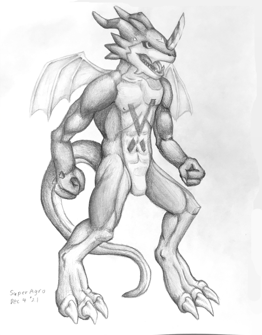 2021 anthro bandai_namco digimon digimon_(species) dragon exveemon greyscale hi_res male monochrome reptile scalie shaded simple_background simple_pose sketch solo superagro traditional_media_(artwork) white_background