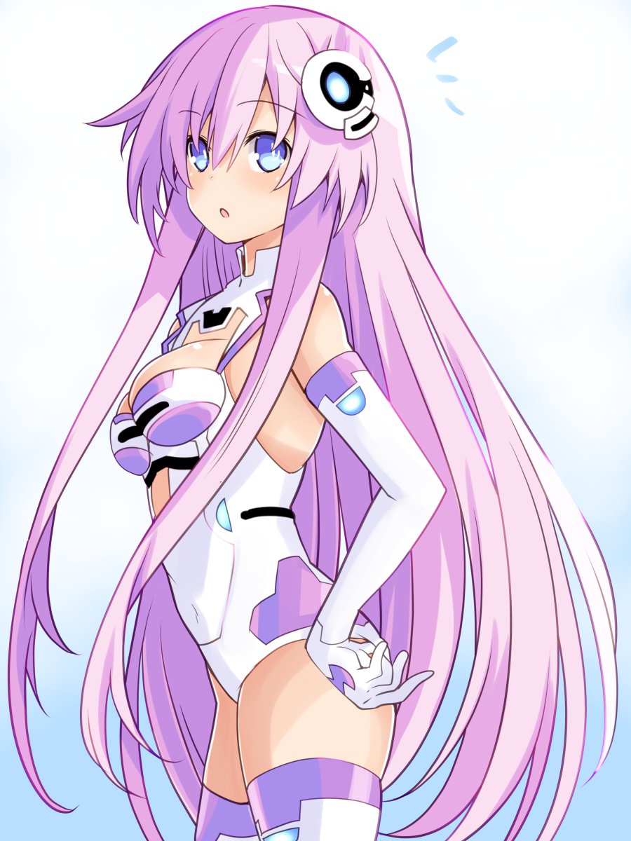 1girl armpits ass bare_shoulders blue_eyes blush boots breasts choujigen_game_neptune_mk2 elbow_gloves gloves hair_between_eyes headgear highres iwashi_dorobou_-r- leotard long_hair looking_at_viewer medium_breasts neptune_(series) pink_hair power_symbol simple_background skin_tight skindentation solo symbol-shaped_pupils thigh_boots thighhighs very_long_hair white_gloves white_legwear white_leotard