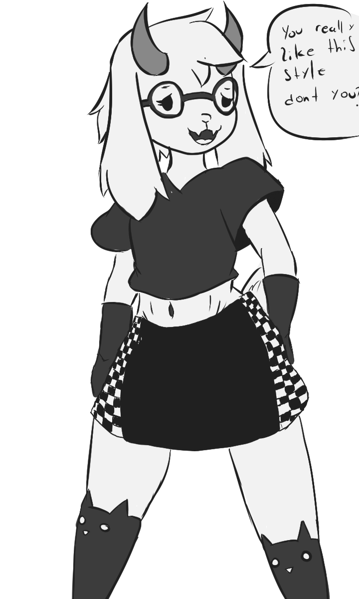 anthro blackpatapon bovid caprine cat_stockings deltarune eyewear girly glasses goat goth hi_res male male/male mammal ralsei simple_background simple_drawing solo undertale_(series) video_games