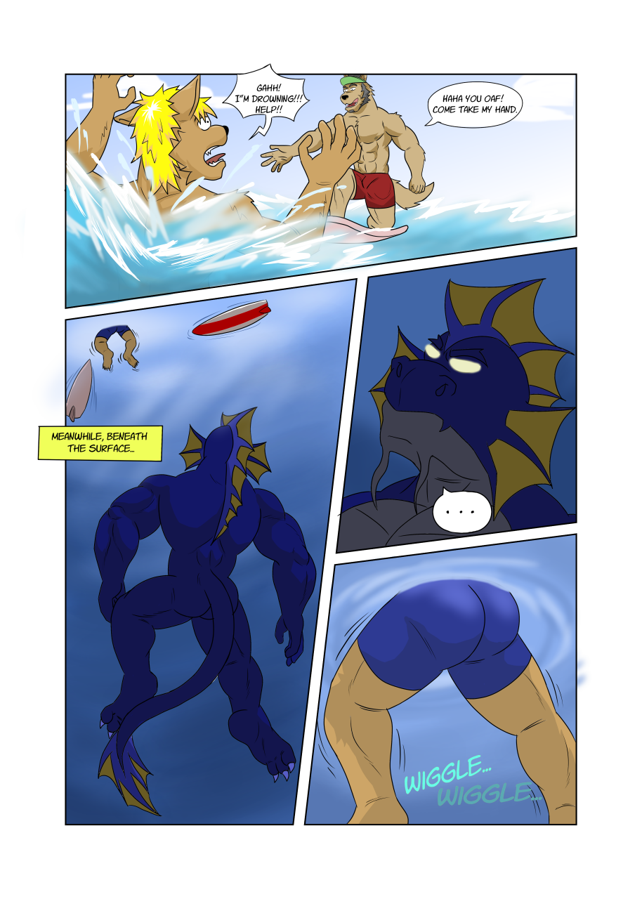 ... 5_fingers abs anthro aquatic_dragon arms_above_head asphyxiation black_hair blonde_hair blue_body blue_bottomwear blue_clothing blue_scales blue_shorts bottomwear brown_body brown_fur butt canid canine canis clothing comic dialogue domestic_dog dragon drowning ear_fins ear_frill english_text extended_arm fin fingers frill_(anatomy) fur gharn_(vju79) glowing glowing_eyes grey_body grey_scales group guss_(vju79) hair hat head_crest head_fin head_frill headgear headwear help_request hi_res looking_at_another looking_at_butt looking_from_below male male/male mammal marine muscular muscular_anthro muscular_male nude red_bottomwear red_clothing red_shorts roj_(vju79) scales scalie serious shorts surfboard surfer surfing swimming tail_fin tail_frill text underwater underwater_view visor_cap vju79 water wolf