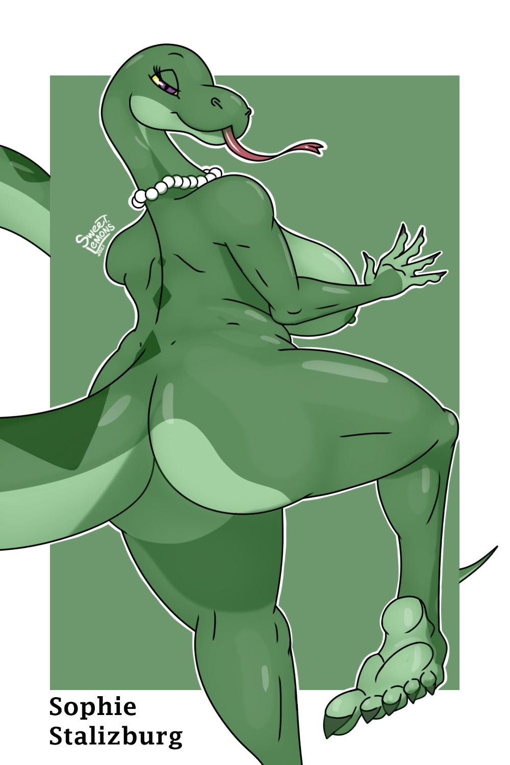 2021 5_toes anaconda anthro bedroom_eyes big_breasts big_butt big_tail boa_(snake) boinae breasts butt digital_drawing_(artwork) digital_media_(artwork) eyebrows eyelashes feet female fingers glistening glistening_body glistening_eyes glistening_skin green_background green_body green_skin half-closed_eyes hi_res highlights_(coloring) jewelry long_neck long_tail long_tongue looking_at_viewer lying male markings mature_female multicolored_body multicolored_skin nails narrowed_eyes necklace nipples on_front outline pupils purple_eyes reptile scalie seductive shaded signature simple_background simple_coloring simple_eyes simple_shading slit_pupils smile snake soles solo sophie_stalizburg sweet.lemons thick_tail thick_thighs toes tongue tongue_out two_tone_body two_tone_skin two_tone_tail white_background wide_hips