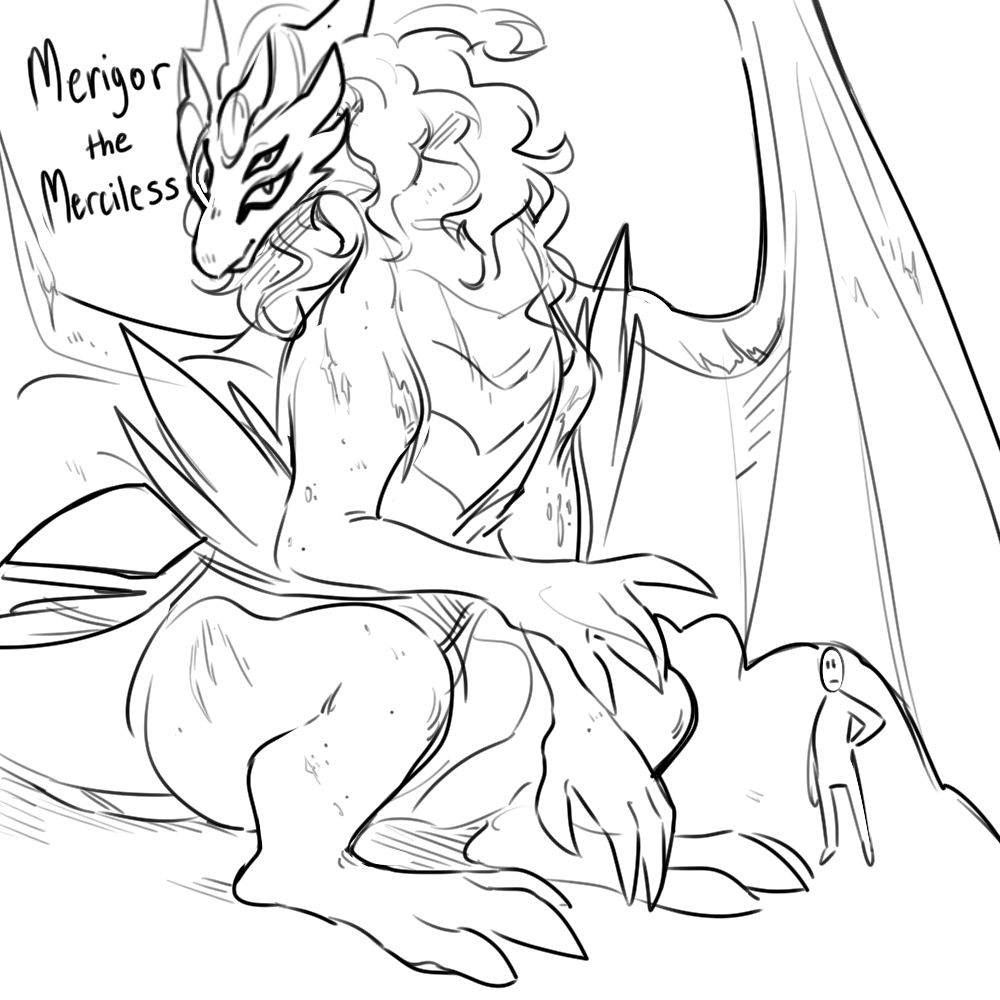 3_toes 5_eyes claws dragon elbow_tufts feet female feral frown glacierclear hair horn humanoid large_wings long_hair looking_at_viewer macro merigor_(glacierclear) multi_eye scar simple_background sitting size_difference sketch solo toes white_background wings