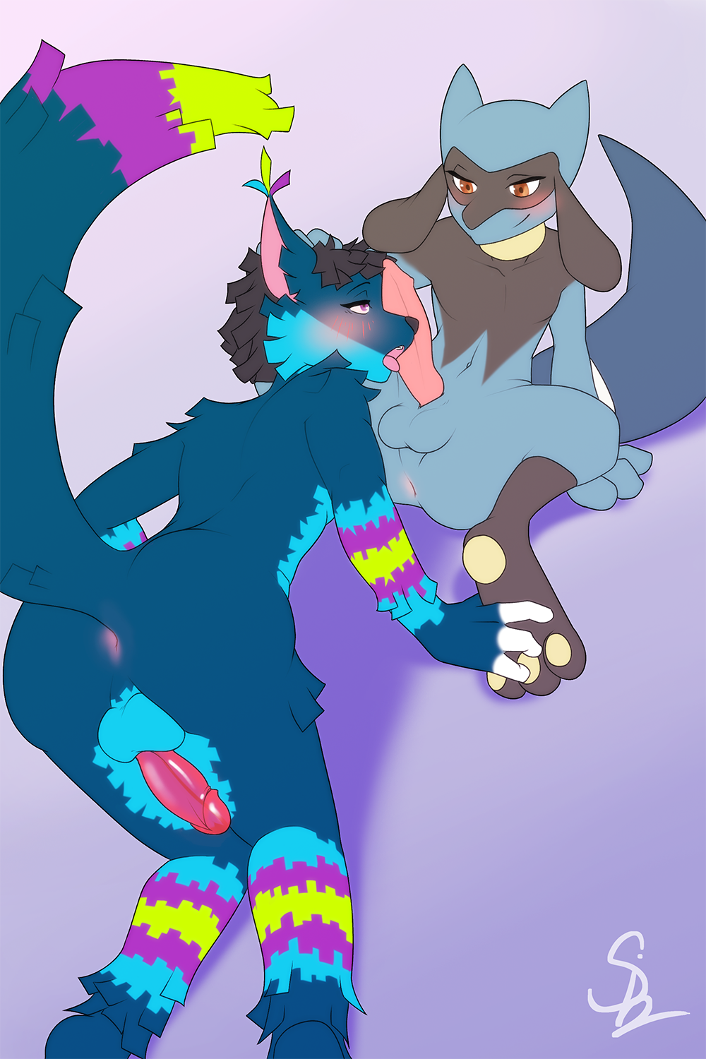 anal animate_inanimate anthro duo erection genitals hi_res living_pi&ntilde;ata male male/male nintendo oral penis pi&ntilde;ata pok&eacute;mon pok&eacute;mon_(species) riolu siamkhan tongue tongue_out video_games