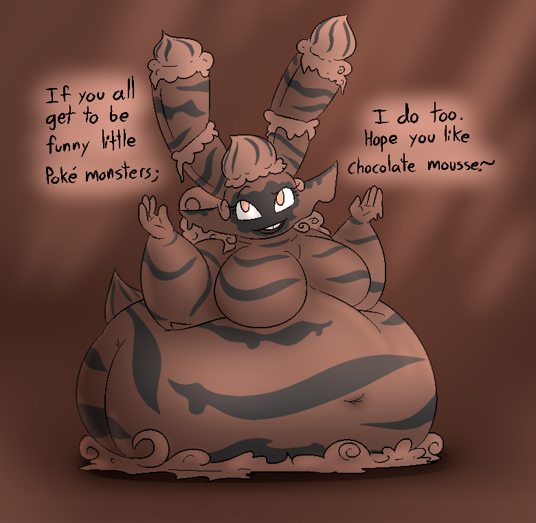 2022 4_fingers alcremie alternate_color anthro apode belly big_belly big_breasts black_eyebrows black_eyelashes black_mouth black_text bottom_heavy breasts brown_background brown_body brown_brown_markings brown_countershading brown_ears brown_hair brown_stripes brown_tail brown_tongue brown_tuft buckteeth butt candy cheek_tuft chocolate chocolate_frosting colored countershade_face countershading curled_hair dessert dialogue digital_drawing_(artwork) digital_media_(artwork) english_text eyebrows eyelashes facial_tuft fat_arms featureless_breasts female female_anthro fingers food food_creature front_view frosting full-length_portrait generation_8_pokemon hair huge_belly hybrid lagomorph legless leporid living_candy living_chocolate looking_at_viewer mammal morbidly_obese morbidly_obese_anthro morbidly_obese_female mousse_(food) naturally_censored navel nintendo no_pupils nude nude_anthro nude_female obese obese_anthro obese_female overweight overweight_anthro overweight_female pokemon pokemon_(species) portrait pseudo_hair rabbit rabbit_ears rumpy_apode scut_tail shaded short_tail simple_background solo striped_arms striped_belly striped_breasts striped_ears stripes tail talking_to_viewer tan_eyes teeth text thatoneaceguy tilde_after_text tongue tuft white_eyes wide_hips