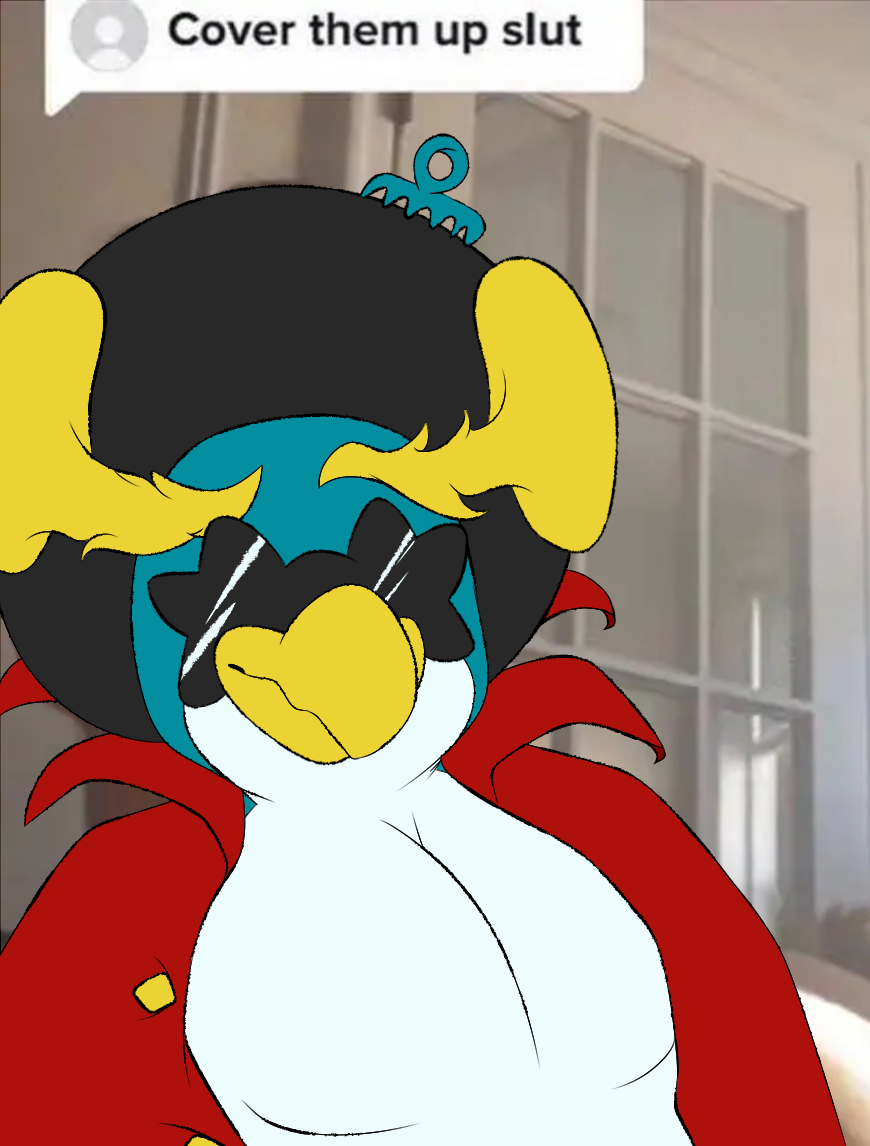 a_hat_in_time afro anthro avian beak big_pecs bird black_hair blue_body blue_feathers cover_them_up_slut dj_grooves eyewear feathers firethekitty hair looking_at_viewer male pecs penguin solo sunglasses