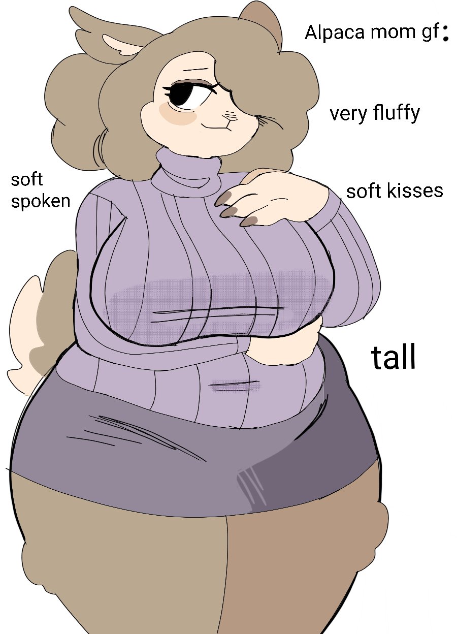 adopt alpaca anthro big_breasts biped black_eyes bottomwear breasts brown_body brown_claws brown_fur camelid claws clothing digital_media_(artwork) english_text fur half-closed_eyes hi_res huge_breasts mammal model_sheet mother multicolored_body multicolored_fur narrowed_eyes parent portrait puppychan48 purple_bottomwear purple_clothing purple_skirt purple_sweatshirt simple_background skirt smile solo standing tan_body tan_face text three-quarter_portrait two_tone_body two_tone_fur white_background