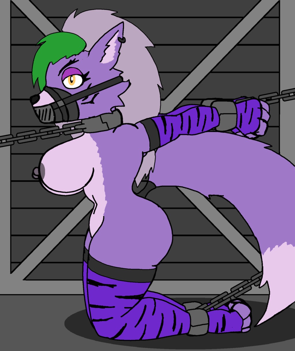 bdsm bondage bound canid canine canis chain chained female five_nights_at_freddy's five_nights_at_freddy's:_security_breach hi_res mammal nidrog roxanne_wolf_(fnaf) scottgames video_games wolf
