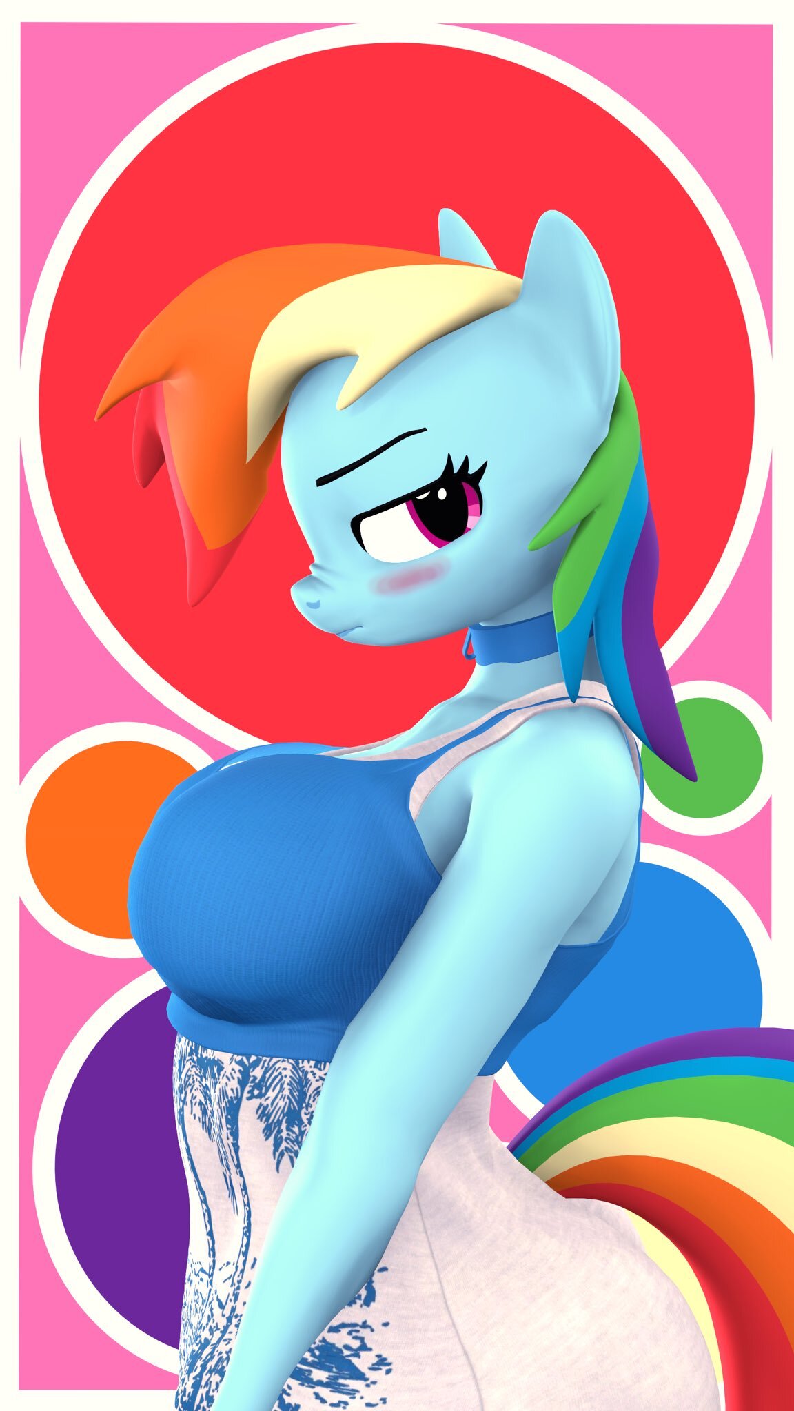 anthro anthrofied blush choker clothing collar dress equid equine friendship_is_magic hair hasbro hi_res horse jewelry lazy_work_horse mammal multicolored_hair my_little_pony necklace pony purple_eyes rainbow_dash_(mlp) rainbow_hair scrunched_nose scrunchy_face