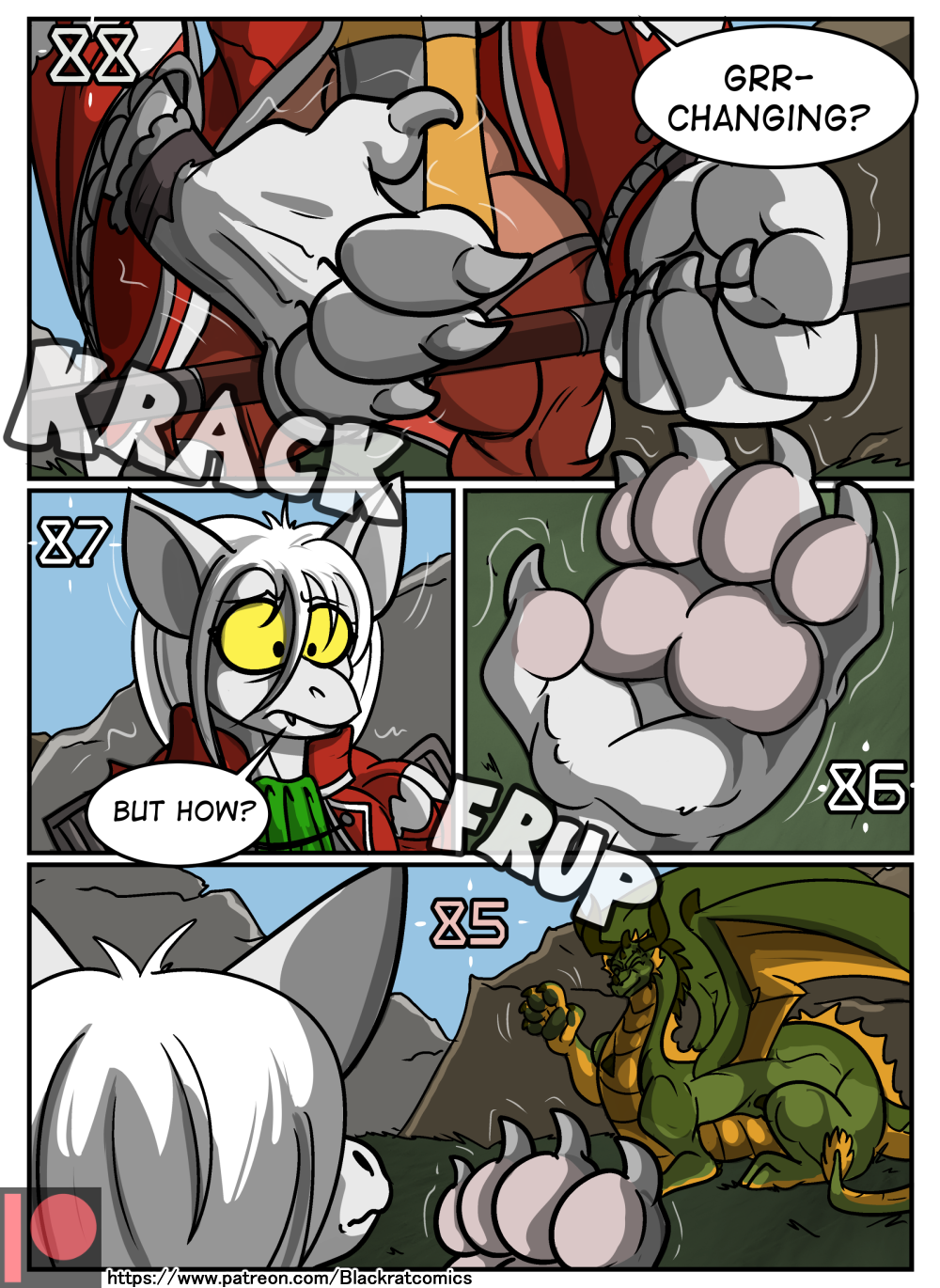 anthro black-rat burmecian comic dialogue dragon duo english_text female feral final_fantasy final_fantasy_ix freya_crescent fur growth hair handpaw hi_res looking_at_hand mammal motion_lines multicolored_body multicolored_scales muscular muscular_female outside patreon pawpads paws pink_pawpads rodent scales solo_focus sound_effects square_enix text transformation two_tone_body two_tone_scales video_games wave white_body white_fur white_hair