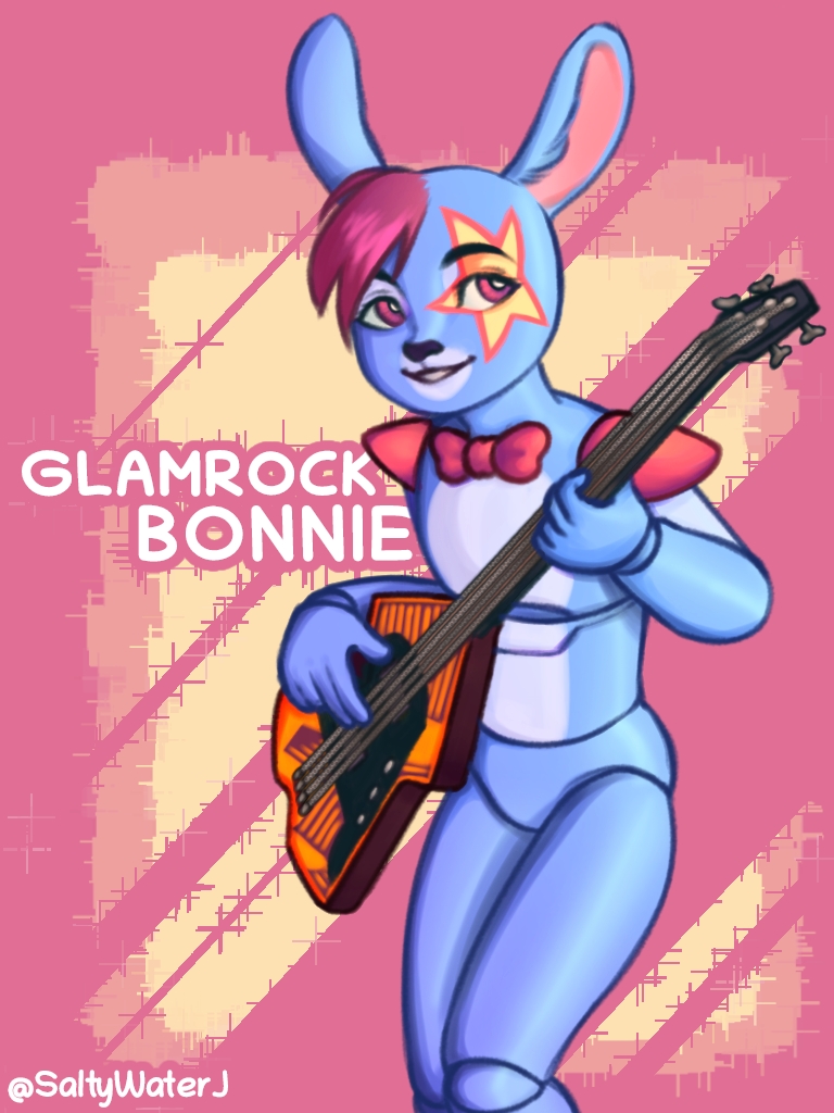 3:4 animatronic bass_guitar five_nights_at_freddy's glamrock_bonnie_(fnaf) guitar looking_away machine male musical_instrument playing_bass plucked_string_instrument robot saltywaterj scottgames solo string_instrument video_games
