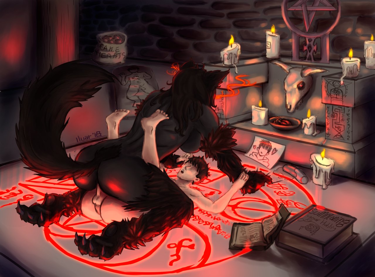 2018 amazon_position anthro anthro_penetrated breasts butt candle canid canid_demon demon detailed_background digital_media_(artwork) dominant dominant_female duo female female_on_top female_penetrated genitals hellhound hellhound_(mge) human human_on_anthro human_on_humanoid human_penetrating human_penetrating_anthro human_penetrating_humanoid humanoid humanoid_genitalia humanoid_penetrated humanoid_penis ilewdart inside interspecies male male/female male_penetrating male_penetrating_female mammal on_top penetration penis pentagram role_reversal sex submissive submissive_male summoning summoning_circle
