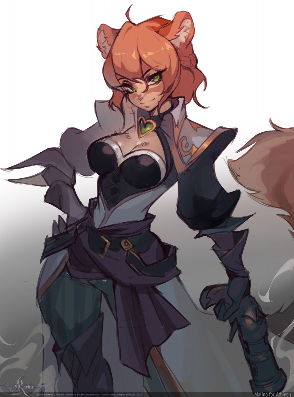 anthro braided_hair domestic_cat felid feline felis female gun hair hi_res kardie league_of_legends malina_(athiesh) mammal miss_fortune_(lol) pirate ranged_weapon riot_games solo tabby_cat video_games weapon