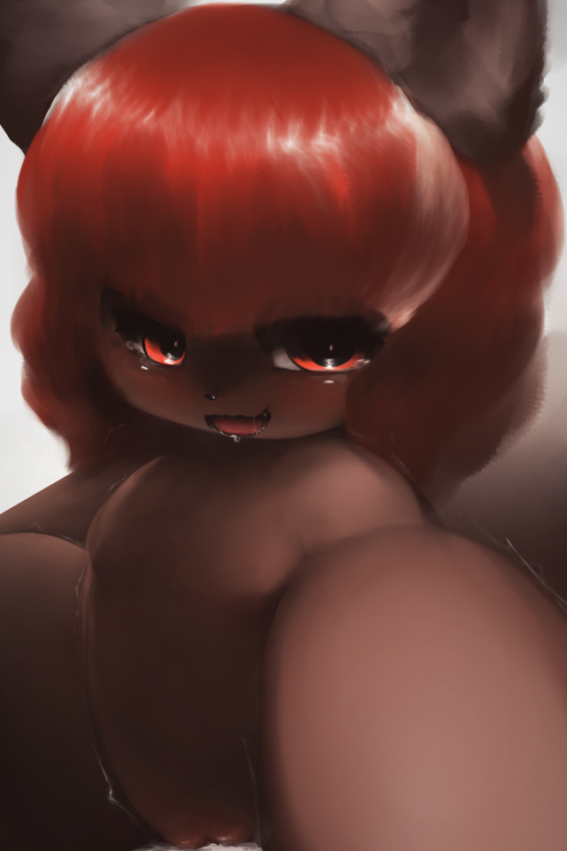 anthro bangs black_eyelashes black_nose black_pupils blush bodily_fluids breasts canid canine cowgirl_position cum curled_hair cute_fangs featureless_breasts female first_person_view flat_chested from_front_position fur genital_fluids genitals grey_body grey_ears grey_inner_ear grey_tail hair hand_on_hip hasukii looking_at_viewer mal_(hasukii) mammal multicolored_body multicolored_fur nude on_bottom on_top open_mouth pupils pussy red_eyes red_hair saliva sex simple_background smile solo tongue two_tone_body two_tone_fur white_background white_hair