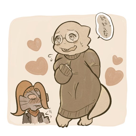 &lt;3 alphys anthro anthro_on_anthro barefoot big_breasts blue_body blue_scales blush bodily_fluids breasts buckteeth clothed clothing dialogue dress duo eye_patch eyewear feet female female/female fin fish flustered flying_sweatdrops front_view fully_clothed gesture glasses hair hand_on_chest head_fin jacket japanese_text lizard looking_at_another looking_at_partner marine nervous non-mammal_breasts non_ri17 open_mouth open_smile overbite pigeon_toed ponytail red_hair reptile scales scalie scarf shirt simple_background smile speech_bubble standing sweat sweatdrop sweater sweater_dress teeth text thick_tail thick_thighs thumbs_up topwear undertale undertale_(series) undyne video_games wavy_mouth wavy_smile wide_eyed yellow_body yellow_scales