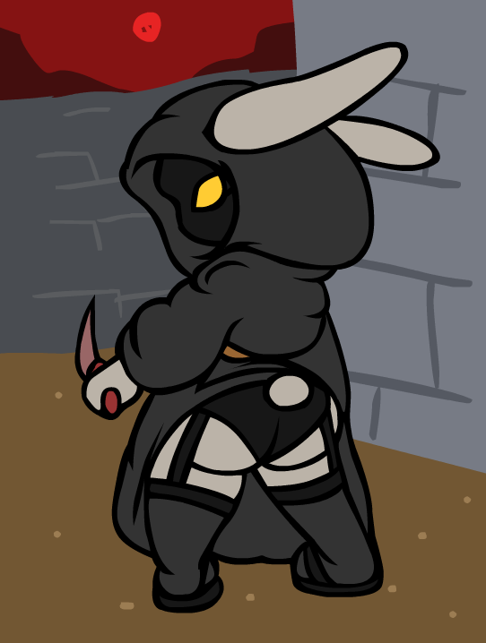 anthro big_butt black_clothing black_panties black_underwear butt clothed clothing dagger equin:_the_lantern equin_2:_the_warren_peace face_in_shadow female garter_straps glowing glowing_eyes gunsforeyes holding_object holding_weapon knife lagomorph legwear leporid lingerie mammal melee_weapon panties rabbit robe simple_background solo stockings thigh_highs underwear upskirt video_games weapon xtoli