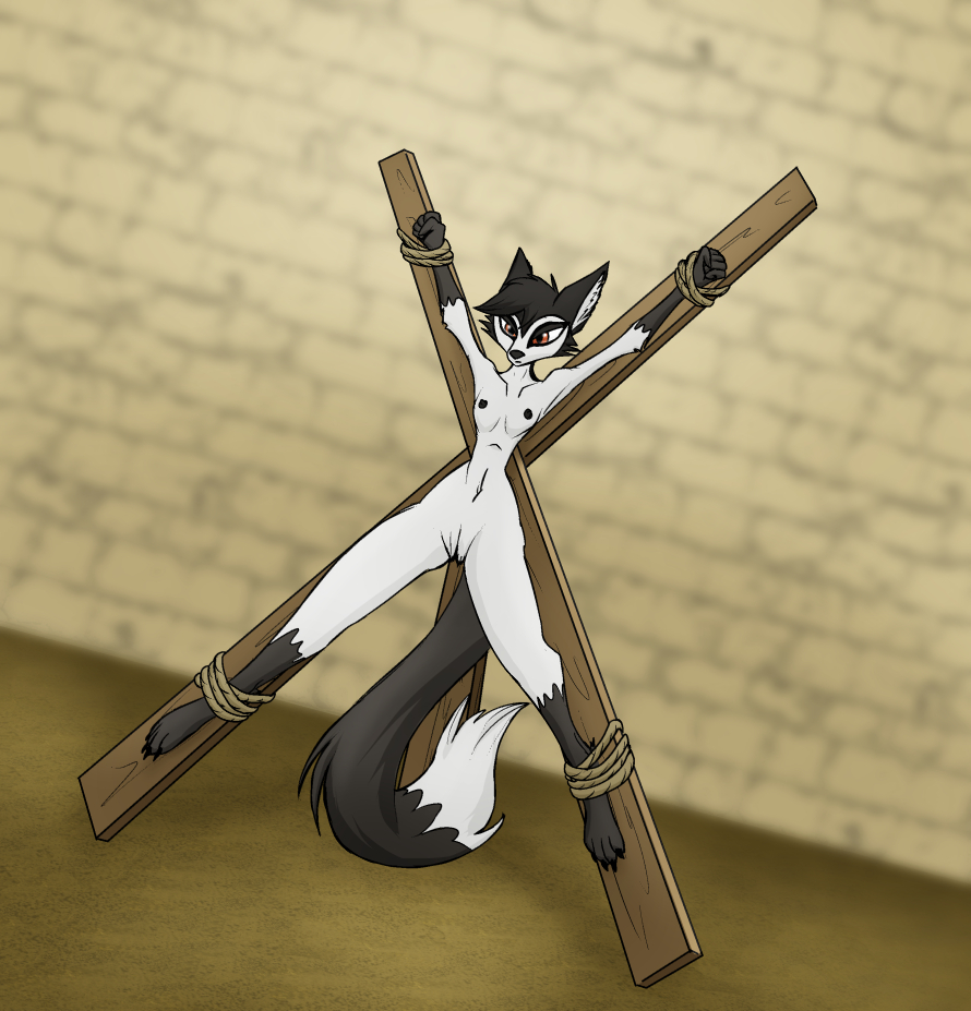 anthro ashtar bdsm bondage bound breasts canid canine captured claws crucified crucifixion digital_media_(artwork) feet female fennec fox mammal navel nipples nude restrained restraints rope rope_bondage saint_andrew's_cross shellyghast solo spread_eagle toe_claws