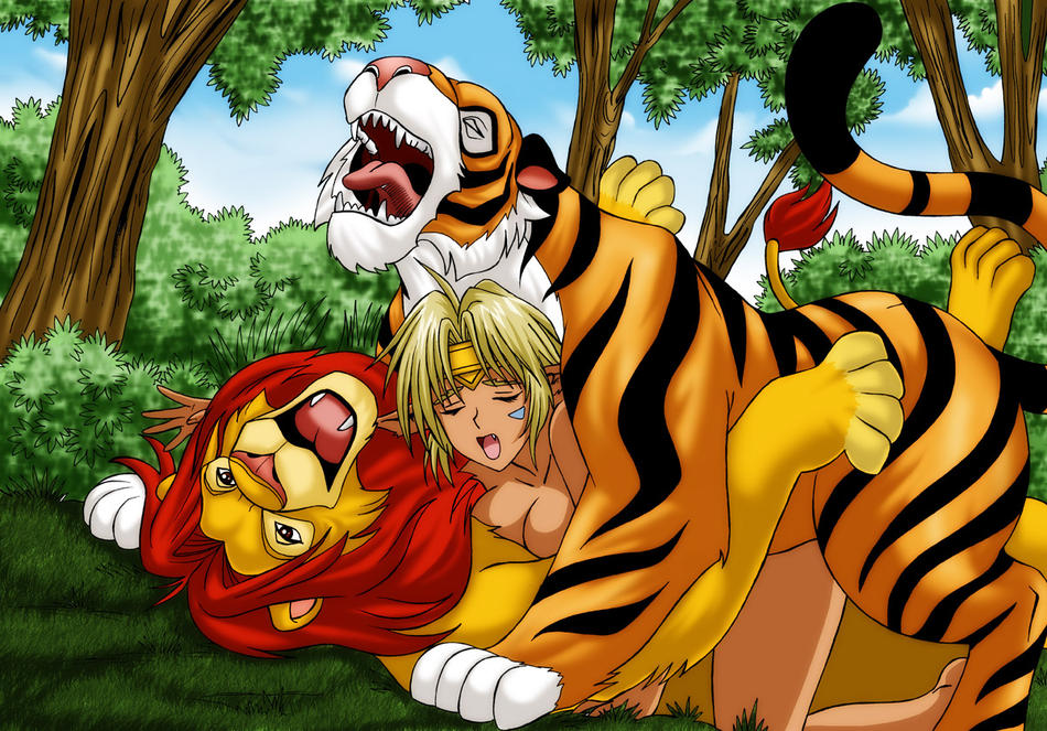 1girl aisha_clanclan aladdin anal bestiality blonde_hair crossover disney double_penetration eyes_closed from_behind grass group_sex lion long_hair nude open_mouth outdoors outlaw_star outside pointy_ears rajah sex simba sky tail the_jungle_book the_lion_king tiara tiger tree trees vaginal