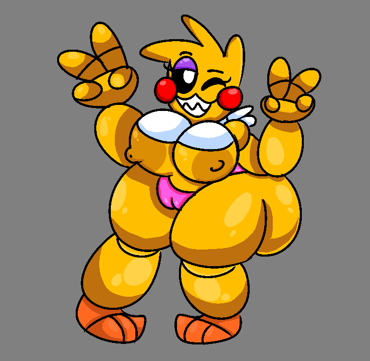 animatronic anthro avian bib big_breasts big_butt bird breasts butt chicken crazyassfox22 curvy_figure female five_nights_at_freddy's five_nights_at_freddy's_2 galliform gallus_(genus) hyper looking_at_viewer machine one_eye_closed peace_(disambiguation) phasianid robot scottgames sharp_teeth sign solo solo_focus teeth thick_thighs toy_chica_(fnaf) video_games voluptuous wink winking_at_viewer