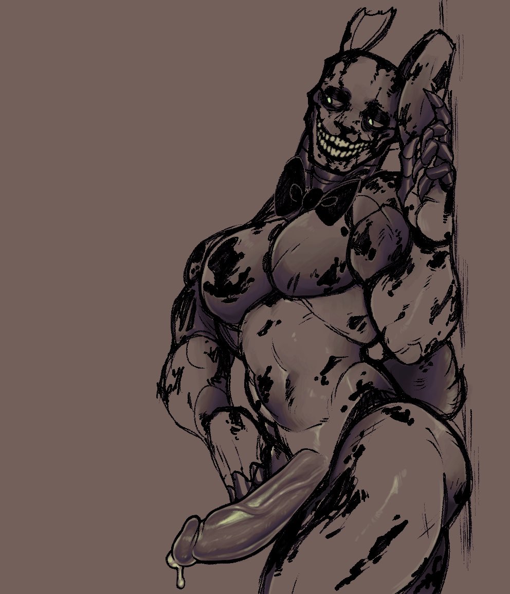 2022 animatronic anthro bodily_fluids clawed_fingers curvaceous curvy_figure digital_drawing_(artwork) digital_media_(artwork) erection five_nights_at_freddy's five_nights_at_freddy's_3 fur genital_fluids genitals humanoid_genitalia humanoid_penis lagomorph leporid machine male mammal muscular muscular_male pecs penis precum rabbit robot ruinh00d scottgames solo springtrap_(fnaf) teeth video_games voluptuous yellow_body yellow_fur