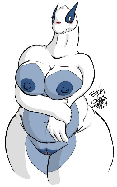 big_breasts big_thighs blush breasts chubby curvy eddy_okapi female hips legendary_pok&#233;mon lugia nintendo nipples nude overweight pok&#233;mon pok&#233;morph pokemon pussy solo thick_thighs thighs video_games wide_hips