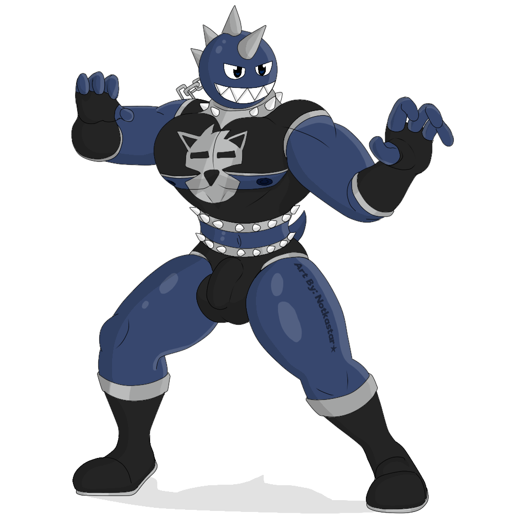 anthro balls balls_outline boots briefs bulge chain_chomp clothing fingerless_gloves footwear genital_outline genitals gloves grappler handwear male mario_bros nintendo nipples notkastar penis penis_outline shirt smile solo spikes teeth topwear underwear video_games wrestler zatch_(character)