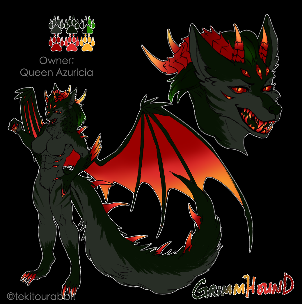 adopted anthro canid canid_demon canine canis demon dragon female hellhound horn hybrid mammal solo tekitourabbit_(artist) wings wolf