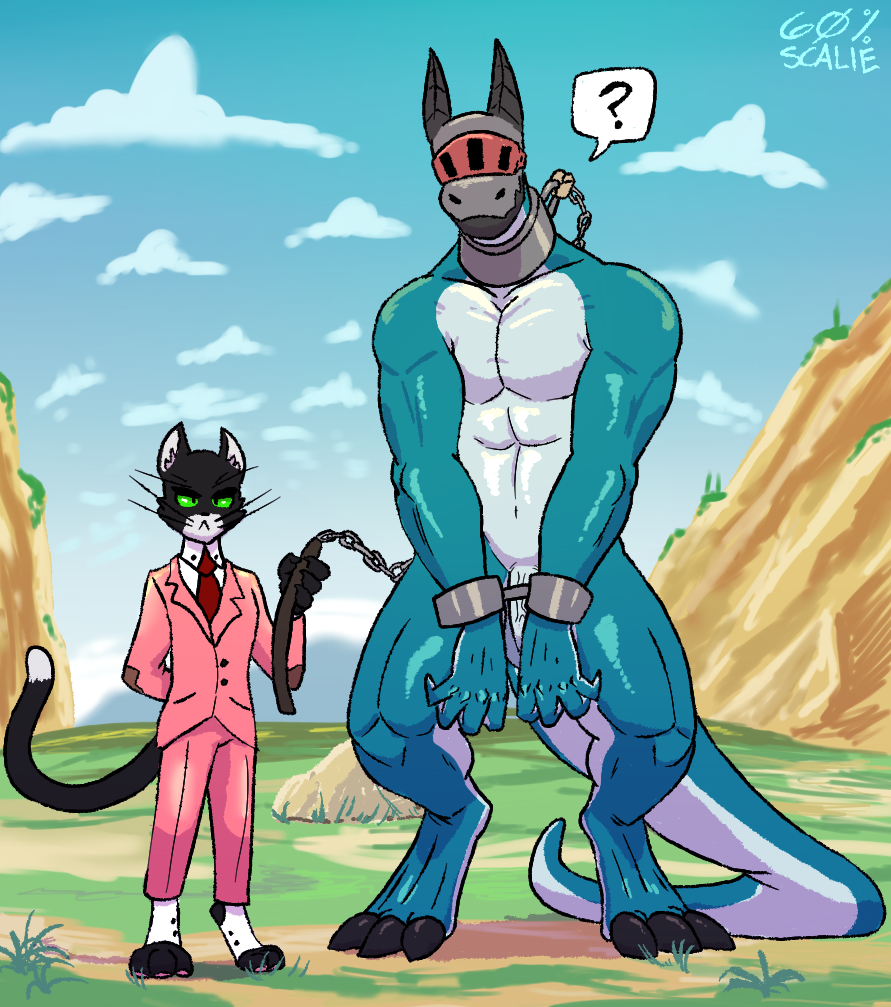 60percentscalie abs anthro balls barefoot biceps black_body black_fur blue_body bound casual_nudity chain chain_leash cliffs confusion cuff_(restraint) deltoids detailed_background digitigrade domestic_cat dragon duo feet felid feline felis fur genitals green_eyes handcuffed handcuffs leash lizard looking_at_viewer male male/male mammal meadow metal_cuffs multicolored_body multicolored_fur muscular muscular_anthro muscular_male navel nude outside pecs penis quads reptile restraints rock scalie sky triceps two_tone_body two_tone_fur two_tone_tail vein veiny_penis white_body white_fur