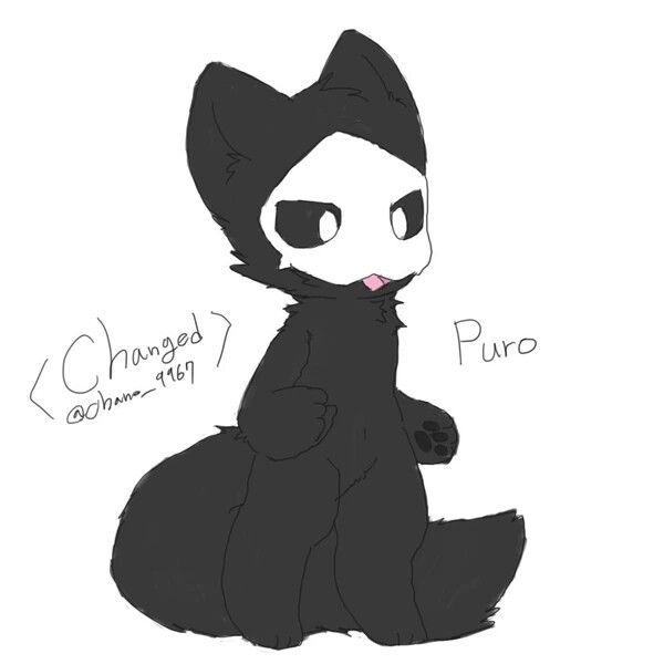 ambiguous_gender anthro black_body black_fur canid canine canis changed_(video_game) chano english_text fur goo_creature mammal mask navel open_mouth pawpads paws puro_(changed) simple_background solo text white_background white_eyes wolf