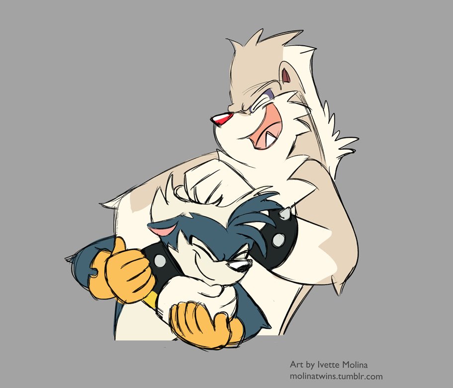 2019 anthro black_nose blue_body blue_fur bracelet brother brothers cheek_tuft clothing duo facial_tuft fingers fur gloves grey_background handwear head_tuft idw_publishing jewelry male mammal mephitid molinatwins red_nose rough_the_skunk sega sibling simple_background skunk smile sonic_the_hedgehog_(comics) sonic_the_hedgehog_(idw) sonic_the_hedgehog_(series) spiked_bracelet spikes tan_body tan_fur tuft tumble_the_skunk watermark
