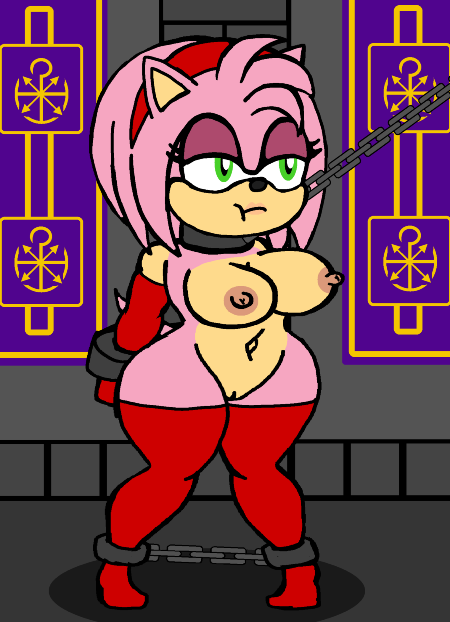 amy_rose bdsm bondage bound chain chain_leash eulipotyphlan female hedgehog hi_res leash mammal nidrog sega solo sonic_the_hedgehog_(series)