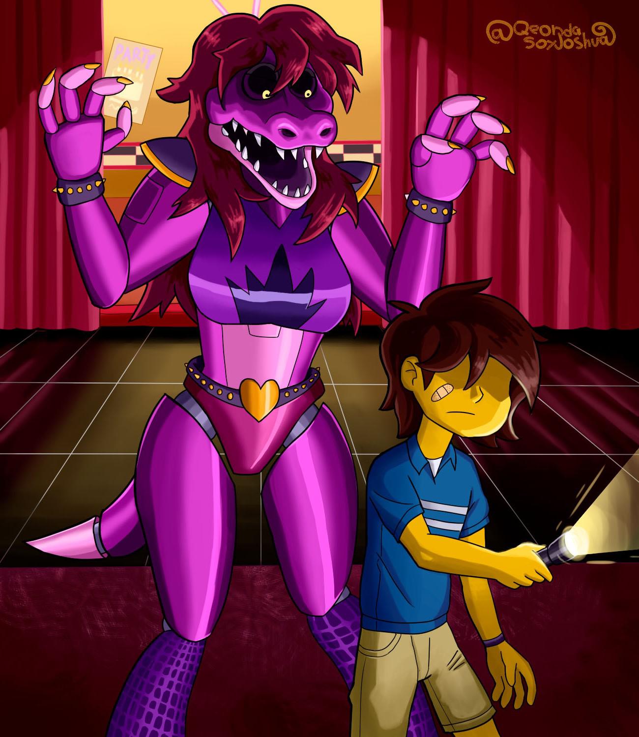 2022 anthro band-aid bandage bracelet clothed clothing deltarune detailed_background dinosaur duo female five_nights_at_freddy's five_nights_at_freddy's:_security_breach hi_res human hybrid inside jewelry kris_(deltarune) kris_where_are_we machine male mammal meme obscured_eyes parody qeondasoyjoshua reptile robot scalie scottgames signature spiked_bracelet spikes susie_(deltarune) torch undertale_(series) video_games