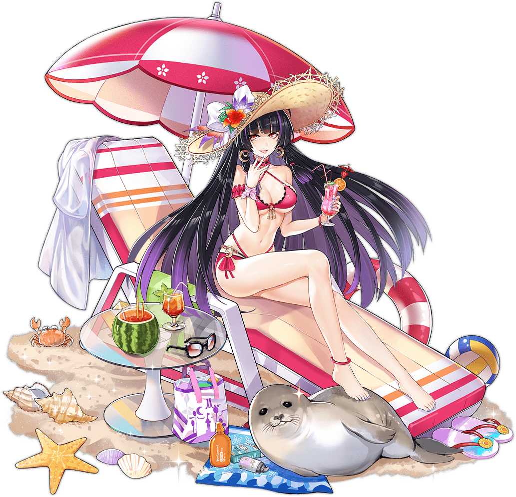 1girl animal anklet ark_order artist_request bag ball bangs bare_legs beach_chair beach_towel beach_umbrella beachball bikini black_hair blue_nails blunt_bangs bow braid breasts brown_headwear conch crab crescent crescent_earrings cup drinking_straw earrings eyewear_removed faux_figurine flower food fruit full_body glass_table hat hat_bow hat_flower holding holding_cup innertube jewelry large_breasts long_hair looking_at_viewer lotion nail_polish navel official_art orange_(fruit) orange_slice pink_bikini sand sandals sandals_removed seal_(animal) seashell shell side-tie_bikini side_braids sitting solo sparkle starfish straw_hat sunglasses sunscreen swimsuit table toenail_polish toenails towel transparent_background tsukuyomi_no_mikoto_(ark_order) twin_braids umbrella very_long_hair watermelon white_bow
