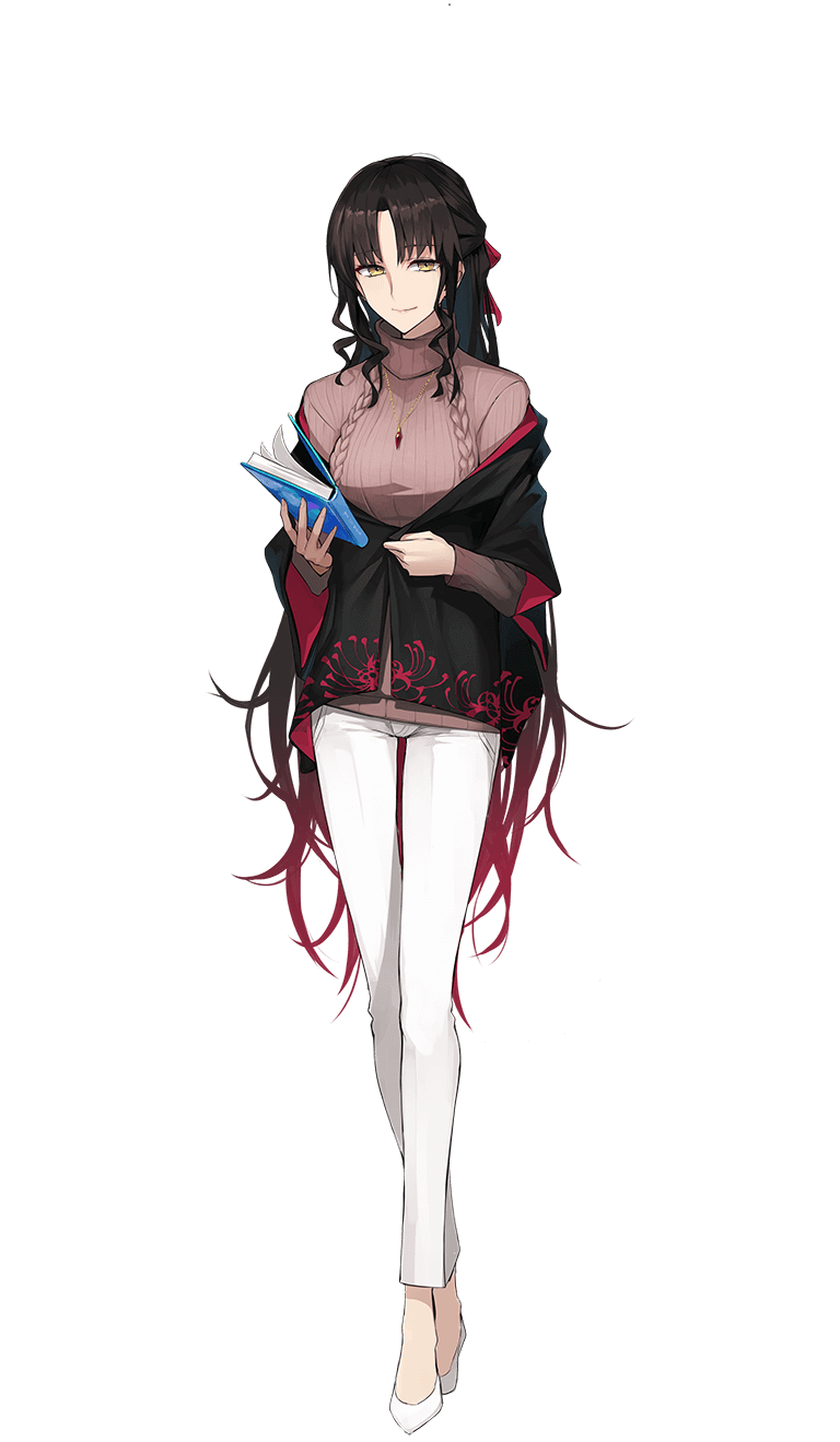 1girl black_hair brown_sweater closed_mouth fate/empire_of_dirt fate_(series) full_body game_cg gradient_hair hair_intakes hair_ribbon highres holding ikemeru19 long_hair long_sleeves looking_at_viewer multicolored_hair pants pumps red_hair red_ribbon ribbed_sweater ribbon sesshouin_kiara shiny shiny_hair smile solo standing sweater tachi-e thigh_gap transparent_background turtleneck turtleneck_sweater very_long_hair white_footwear white_pants yellow_eyes
