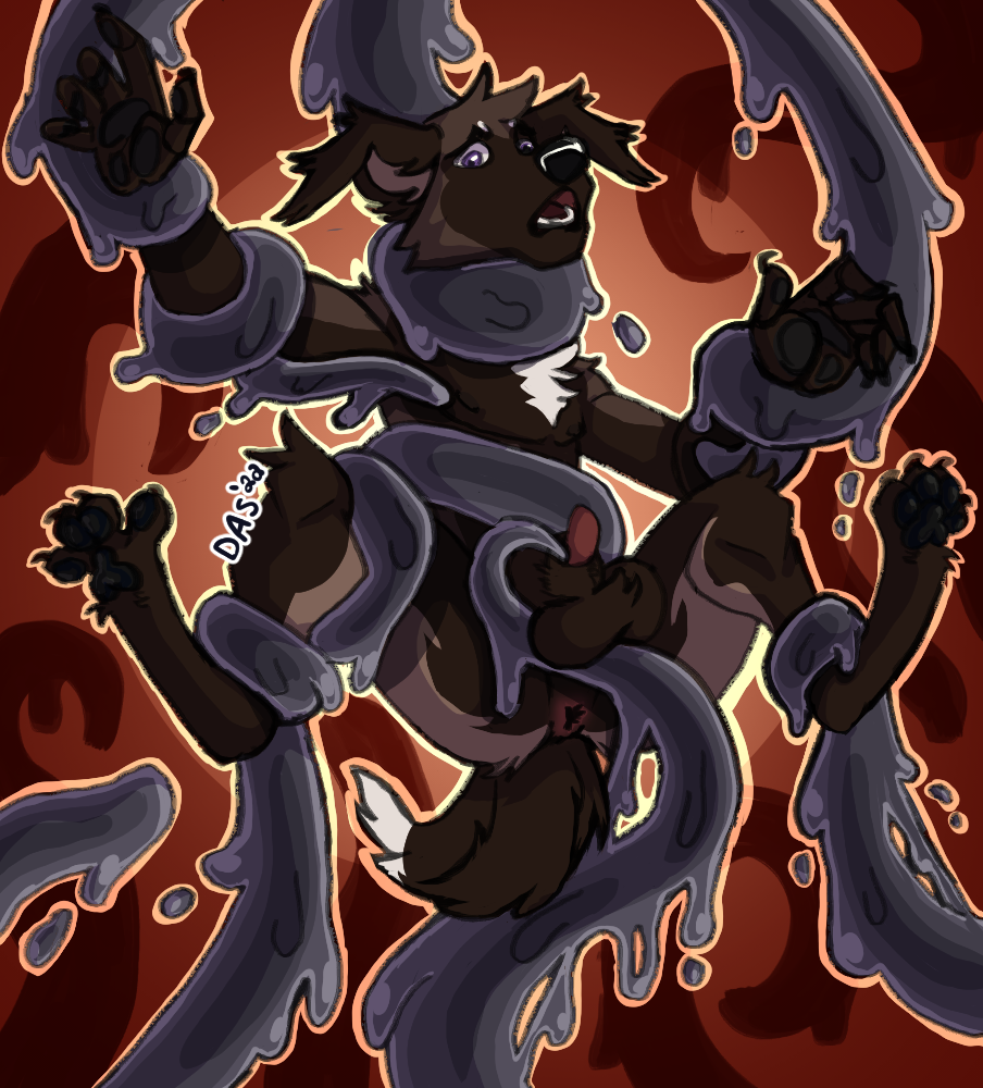 2022 anthro canid canine canis daschocolate goo_(disambiguation) goop hybrid male mammal mrchocolate slime solo tentacles tentacles_on_male wolfdog