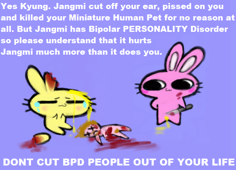 bipolar black_eyes blood blood_on_knife bodily_fluids brown_hair chibi crying death dogisaga eyes_closed female fur genital_fluids gore group hair human jangmi knife kyung kyung_and_friends lagomorph leporid male mammal mean notched_ear nude pee_on_face pink_body pink_fur pubes rabbit size_difference smaller_human smaller_male tears text trio urine violence watersports whiskers wide_eyed wounded x_eyes yellow_body yellow_fur