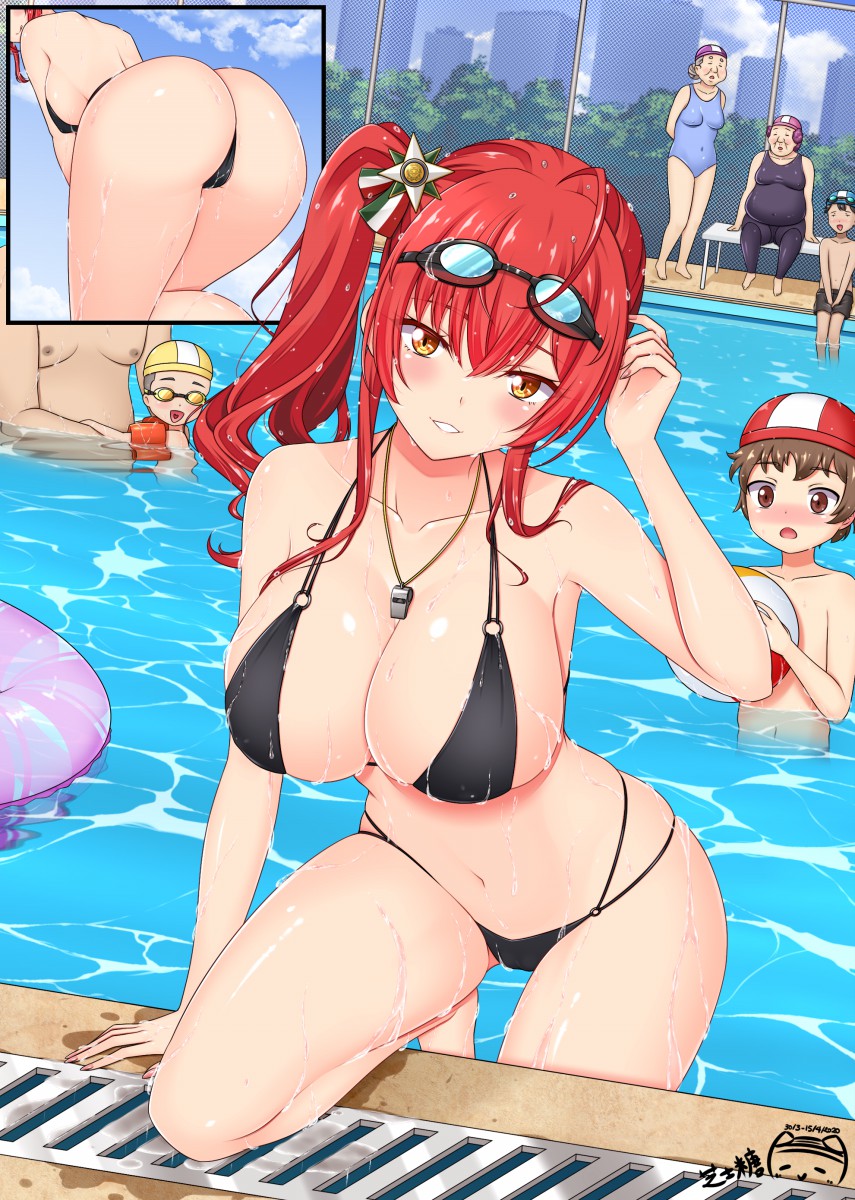4boys 5girls azur_lane ball bare_shoulders beachball bikini black_bikini black_hair blush breasts brown_hair child chinese_commentary cityscape cleavage collarbone commentary_request goggles goggles_on_head grey_hair highleg highleg_bikini highres innertube italian_flag large_breasts mixed-language_commentary multi-strapped_bikini multiple_boys multiple_girls multiple_straps multiple_views navel o-ring o-ring_bikini old old_man old_woman one-piece_swimsuit pool poolside ppshex red_hair side_ponytail sitting standing swimsuit thighs twintails water wet wet_hair whistle zara_(azur_lane) zara_(poolside_coincidence)_(azur_lane)
